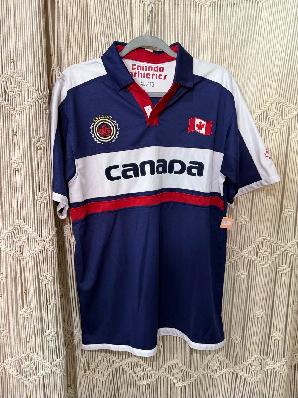 CANADA - Blue White Red Rugby Polo Short Sleeve Athletic Shirt, Mens
